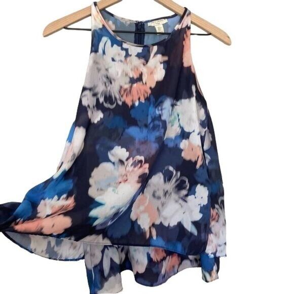 Saint Tropez West Small Watercolor Floral Tank Top Flowy Dressy Sleeveless Top - Picture 3 of 8